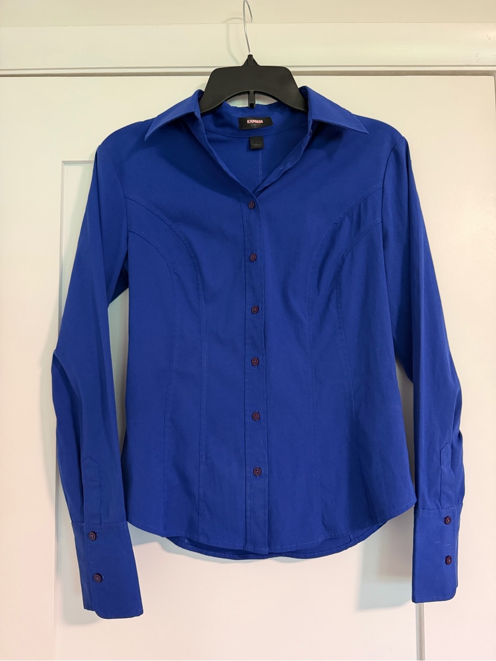 Express Royal Blue Stretch Button-Up Top